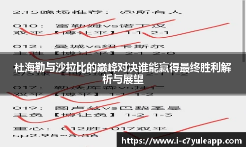 杜海勒与沙拉比的巅峰对决谁能赢得最终胜利解析与展望